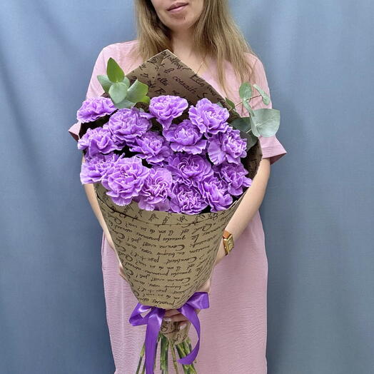 Букет из Лунных диантусов💜 с эвкалиптом🌿 гвоздики