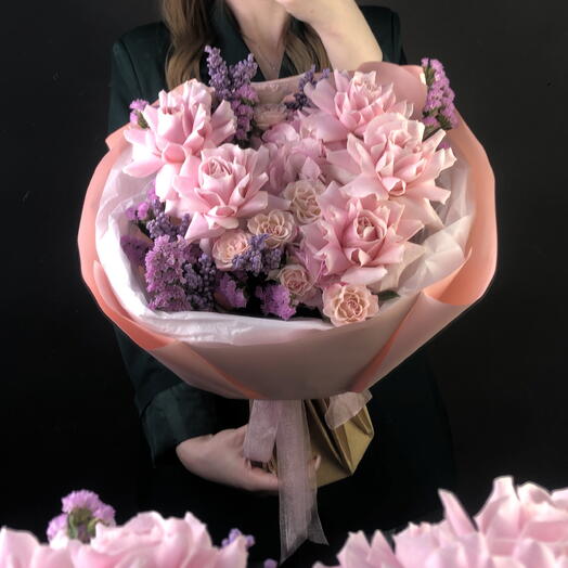 Нежный букет французские розы, статица , гортензия 🌸