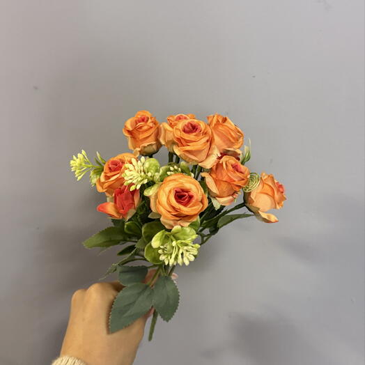 Ветка рыжей пионовидной кустовой розы 🌹 (искусственная)