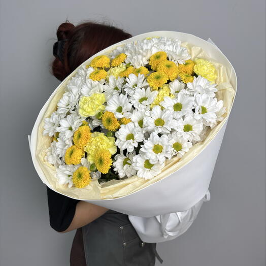 Солнечный💛 | Букет: хризантемы кустовые, диантусы одноголовые