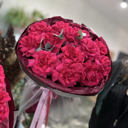 13 шт 💓 «Малиновое счастье» букет французские розы