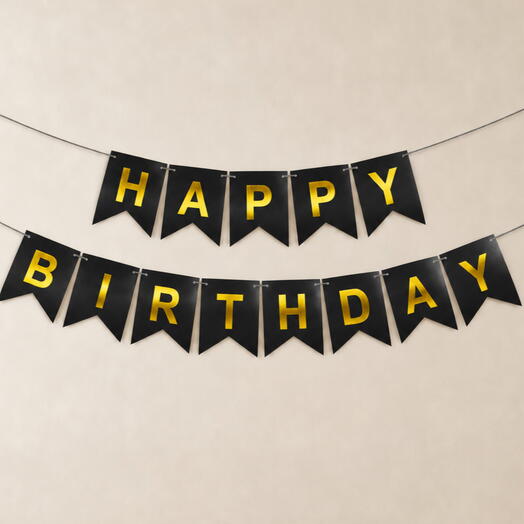 Гирлянда из флажков на стену черная Happy Birthday