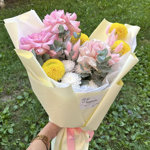 Яркий Букет с розовыми французскими розами