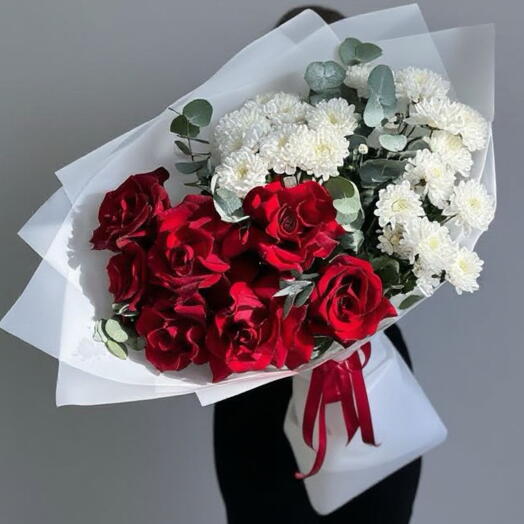 Акция‼️Авторский букет гигант ♥️🤍 с французской розой и хризантемой
