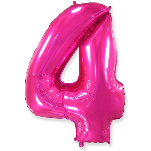 Цифра 4 Фуксия огромная фольгированная 102см шарик