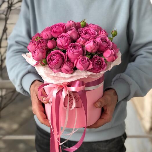 Пионовидные розы в коробке 🌸 (Мисти баблс)