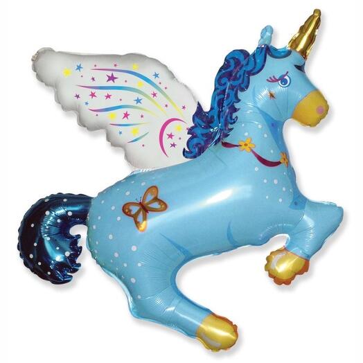 Unicorn Pegasus Blue Balloon with Helium