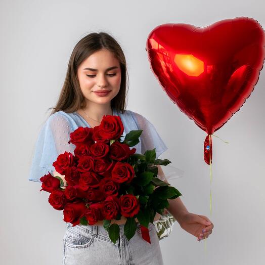 21 роза + шар