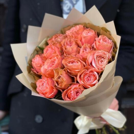 Coral Kahala roses in a stylish package