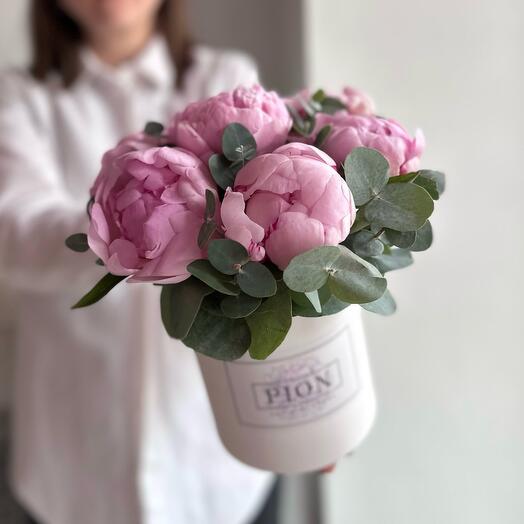 Peonies in a box