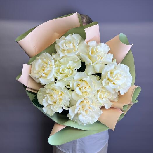 Blanco francés Rosas 9 unids Ramo f142 flores Capitales