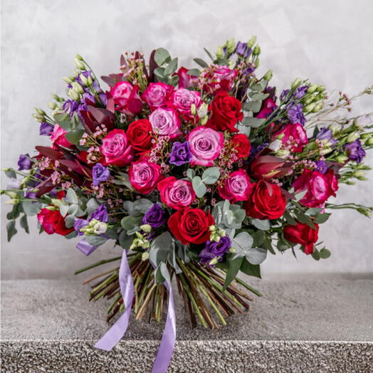 LUXURY Red Roses and Purple