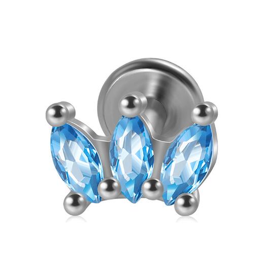 TIT-LR-006 Пирсинг лабрет из титана с голубыми стразами