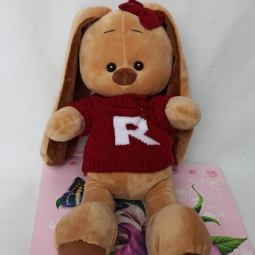 Зайка в футболке 35см