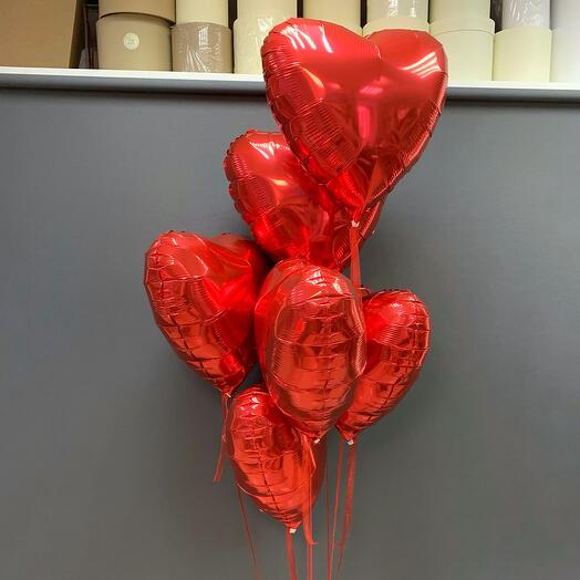 6 Red Hearts on ribbons