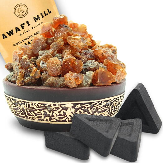 AWAFI MILL Myrrh Resin Incense | Triangle Charcoal Tablet - Pack of 120 Gram with 20 Charcoal Piece