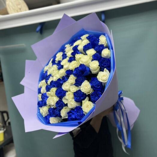 Букет из 101 синих и белых роз Эквадор 💙