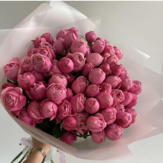 Букет пион кустовых роз Сильва пинк 19шт