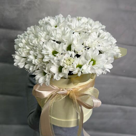 Коробка с белыми кустовыми хризантемами
