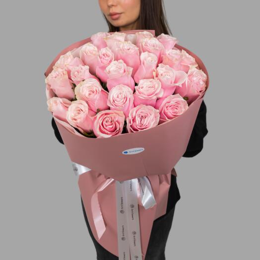 Букет 25 розовых роз 50 см
