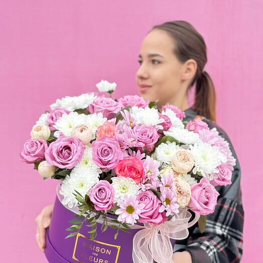 Композиция в коробке "розовое облачко"