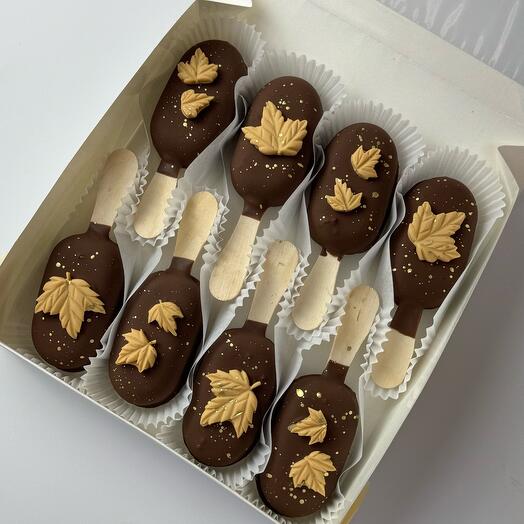 Чизкейки - эскимо в молочном шоколаде (манго, орео, шоколад, фисташка) с осенними листьями, 8 штук