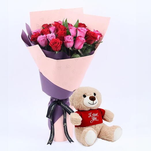 My Queen 21 Roses Bouquet and I Love You Teddy