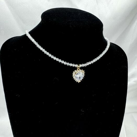Gargantilla de Circonita brillante con corazón color oro y Circonita grande corte cristal amor