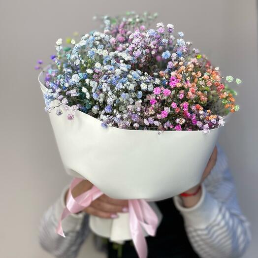 Радужное облачко S💜🩷🤍 стойкий букет из гипсофилы