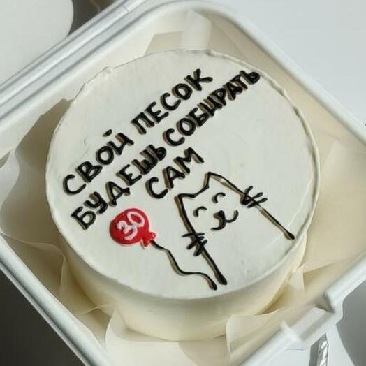 Бенто-торт в подарок на день рождения с котиком "Свой песок будешь собирать сам"