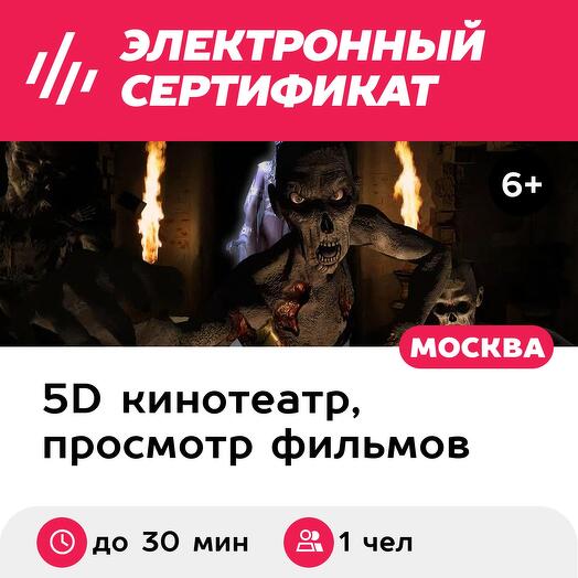 Подарочный сертификат Просмотр 2 фильмов до 15 мин. каждый в 5D-кинотеатре, 1 чел. (Триумфальный)