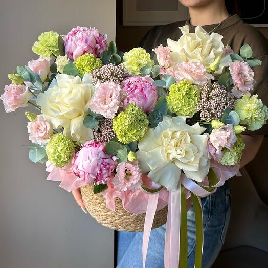 Роскошное лукошко «Летний сад» с пионами🌸🍃