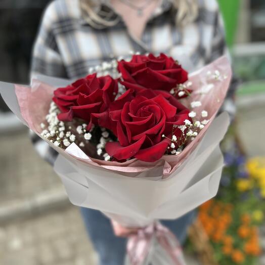 Французские бордовые розы (3 шт)
