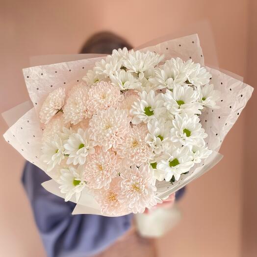 Букет персиковых и ромашковых хризантем🤍🌸😍