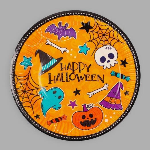 Тарелка одноразовая бумажная Happy Halloween, 18 см, набор 6 шт, на Хэллоуин