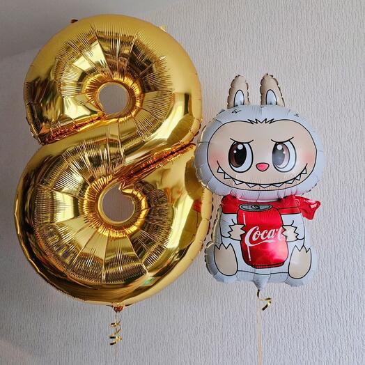 Шары с фигурой белый эльф, белый монстрик и цифра 8, на 8 лет дочке, девочке- 2 шара