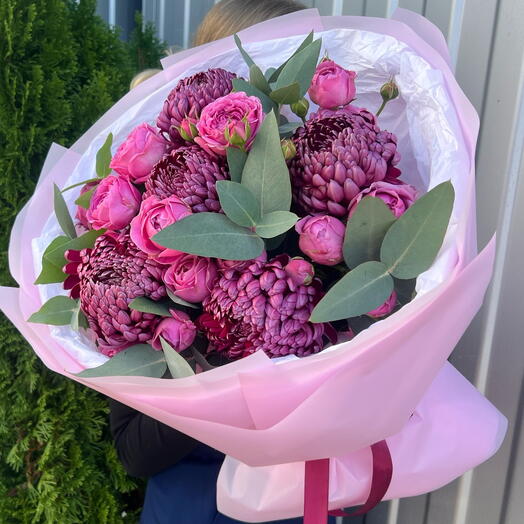 Хризантема бигуди и Пионовидная Роза 🌹