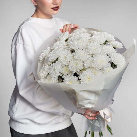 Букет из белых хризантем алтай, 9 шт