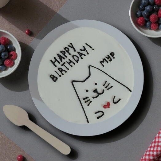Бенто торт happy birthday с рисунком кота мур