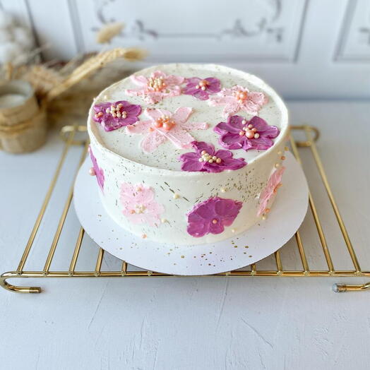 Торт 1.2 кг с цветами в подарок маме, теще, свекрови, бабушке, жене