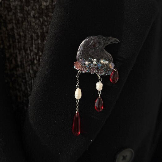 Blood Pearl Raven Pin Brooch | брош