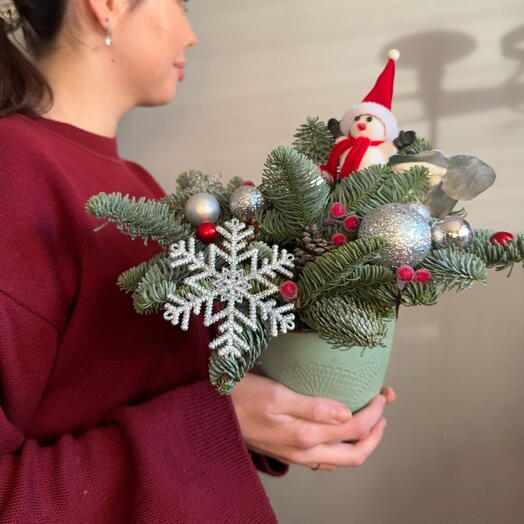 Новогодняя рождественская зимняя композиция из нобилиса серебристая