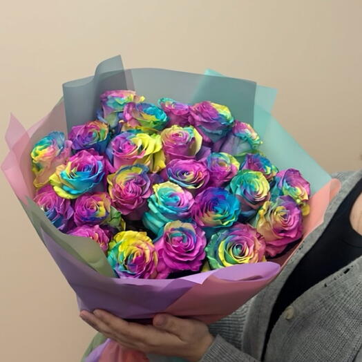 25 роз Эквадор радужная Роза