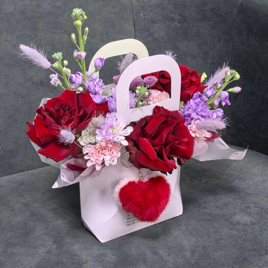 Французская Роза 🌹 в сумочке с сердечком ♥️