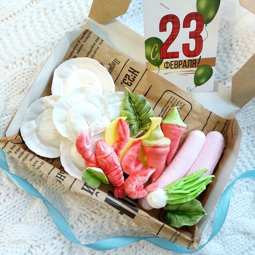 Зефирные пельмени, креветки, краб, сосиски, зелёный лук
