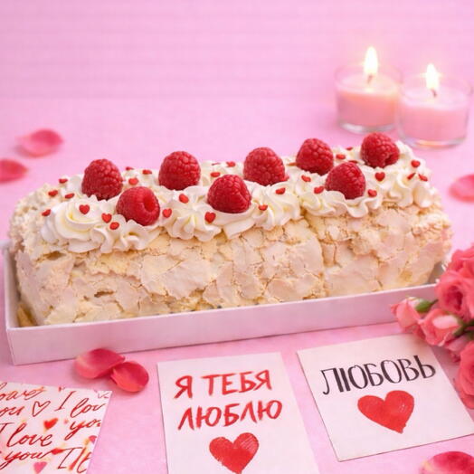 Меренговый рулет с малиной для любимой 8 марта