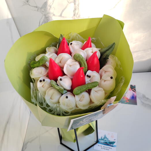 Букет из пельменей и перчика " Богатырские пельмени". Подарок для мужчины на 23 февраля