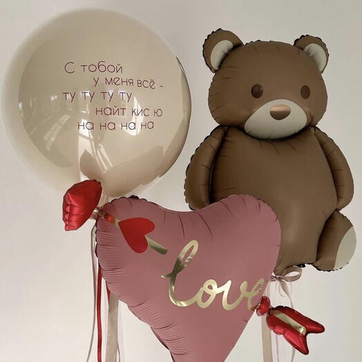 Сет шаров мишка Барни и сердце love