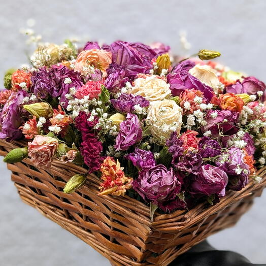 A basket of dried small roses
