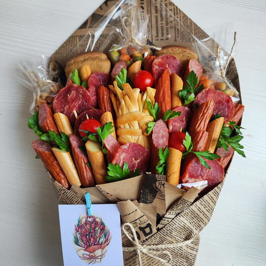 Мужской букет с колбасой и сыром подарок папе, мужу, любимому, брату, начальнику
